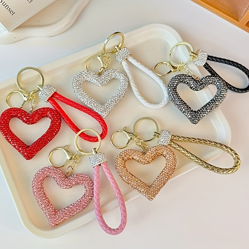 Resin Heart-Shaped Keychain with Rhinestone Accents, Cartoon Themed Ladies Novelty Keyring, Lobster Clasp, Single Individual Piece, Christmas Holiday Decorative Accessory